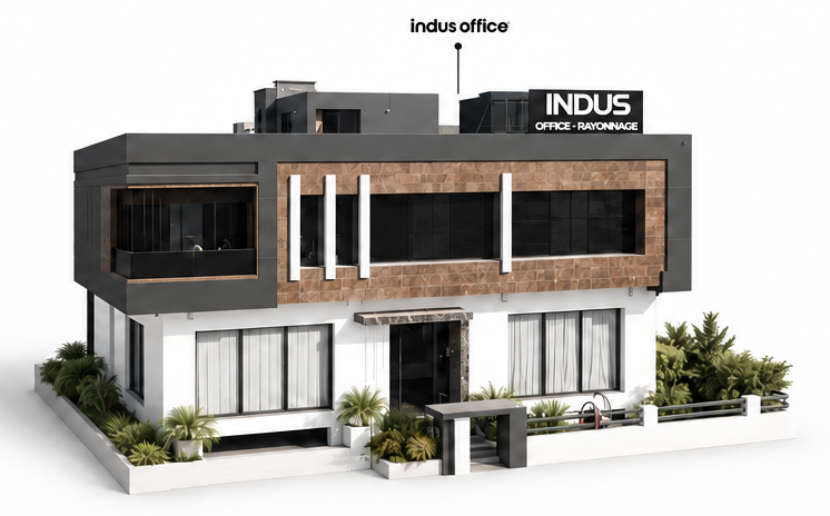 Illustration 3D du showroom INDUS