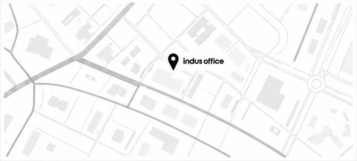 Plan illustratif du showroom INDUS — ouvrir l’itinéraire réel sur Google Maps