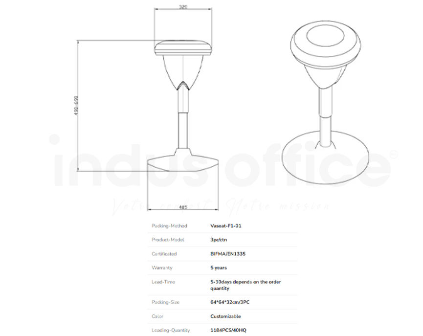 Tabouret Ergonomique 55-80 - Ergonomique & Design | Indus Office Maroc - Fiche Technique