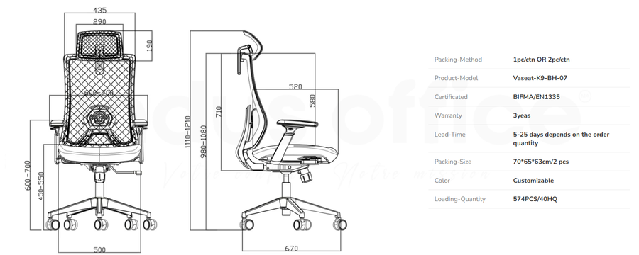 Fauteuil de Direction WH-07 - Mesh & Design | Indus Office Maroc - Fiche Technique