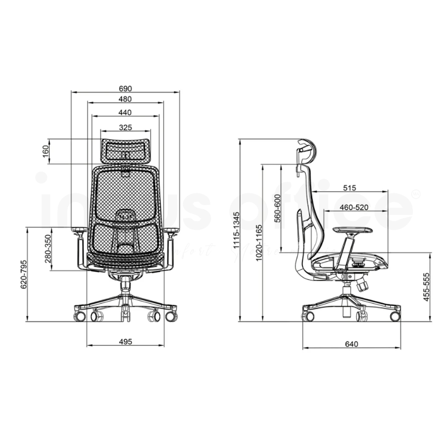 Fauteuil de Direction GT3-BH - Mesh & Synchro | Indus Office Maroc - Fiche Technique