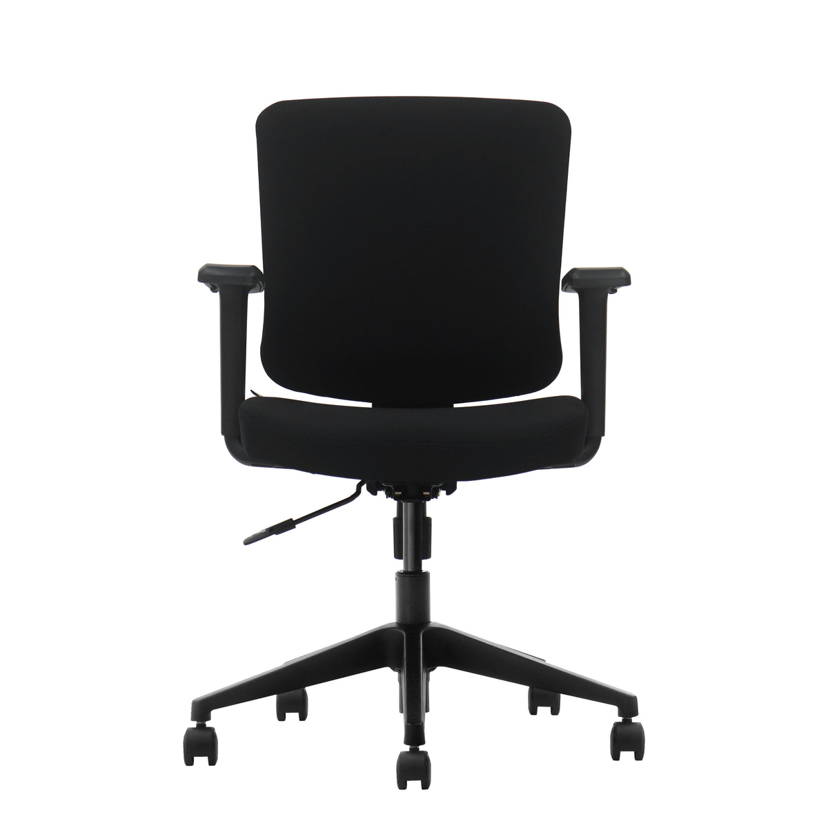 Chaise de bureau T-081B-2 en tissu noir, accoudoirs réglables et base à roulettes — INDUS Office