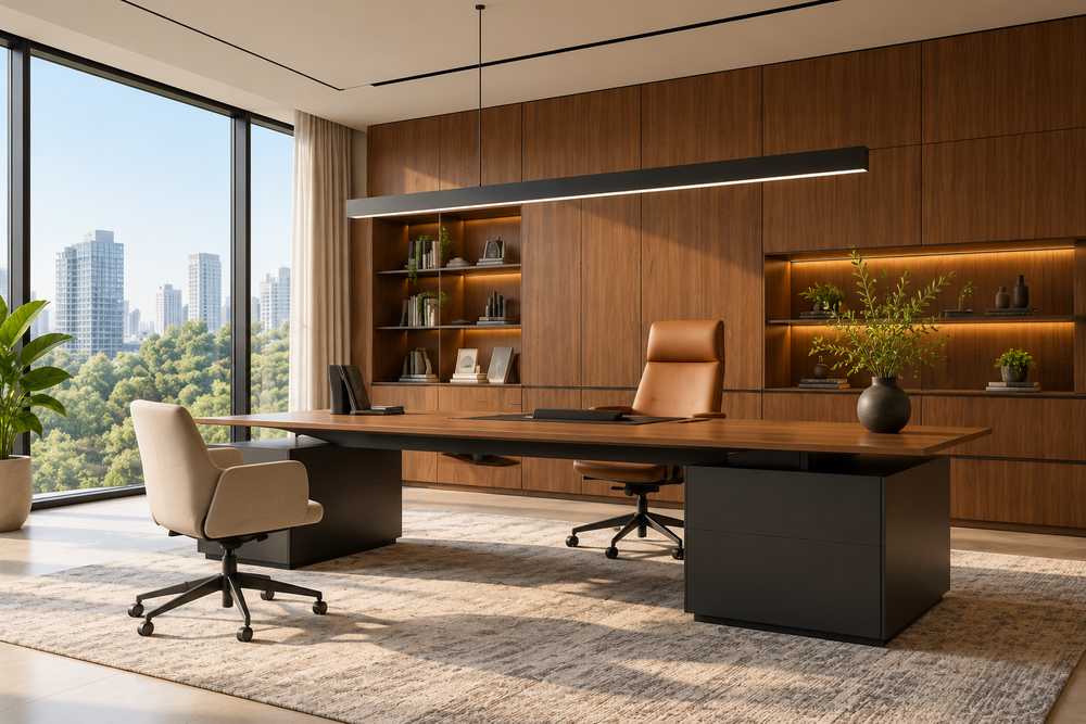 Bureau de direction en bois dans un espace professionnel