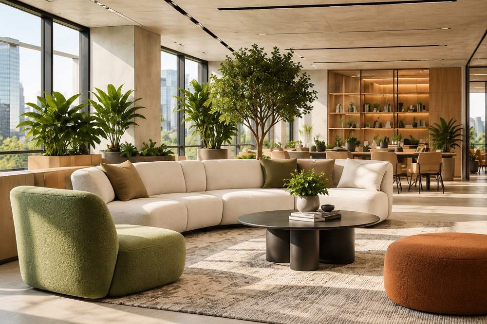 Espace de travail avec salon collaboratif